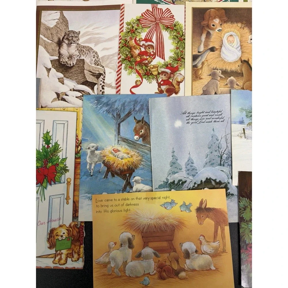 Vintage Animal Christmas Cards Fronts ONLY  Scrapbooking Crafts Decoupage 50+